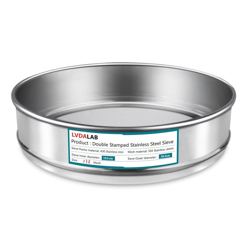 LVDALAB 304 Stainless Steel Mesh Lab Sieve, 132 Mesh (0.111mm) Aperture Test Sieve, 7.9Inch(20cm) Diameter Economy Standard Analysis Sample Test Sieves for Industrial Laboratory Homes - Image 1
